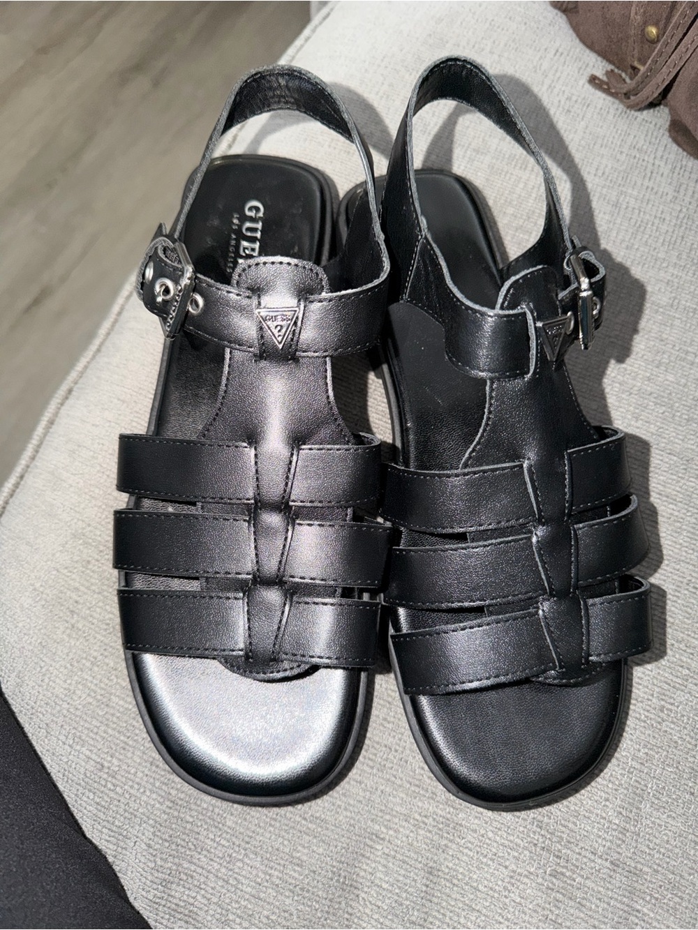 GUESS Black Strappy Leather Slingback Sandals